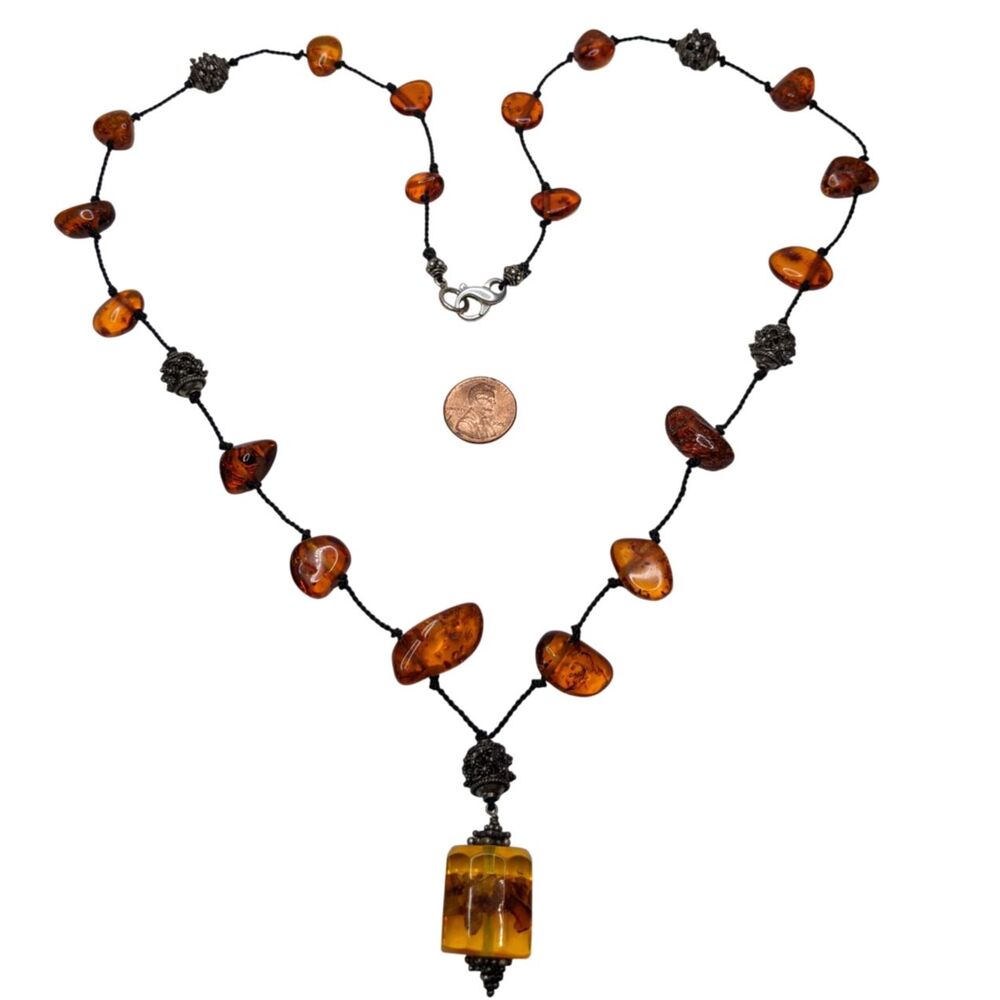 Baltic Amber Silver Necklace 925 Sterling FreeForm Nugget Beads Boho Old Money